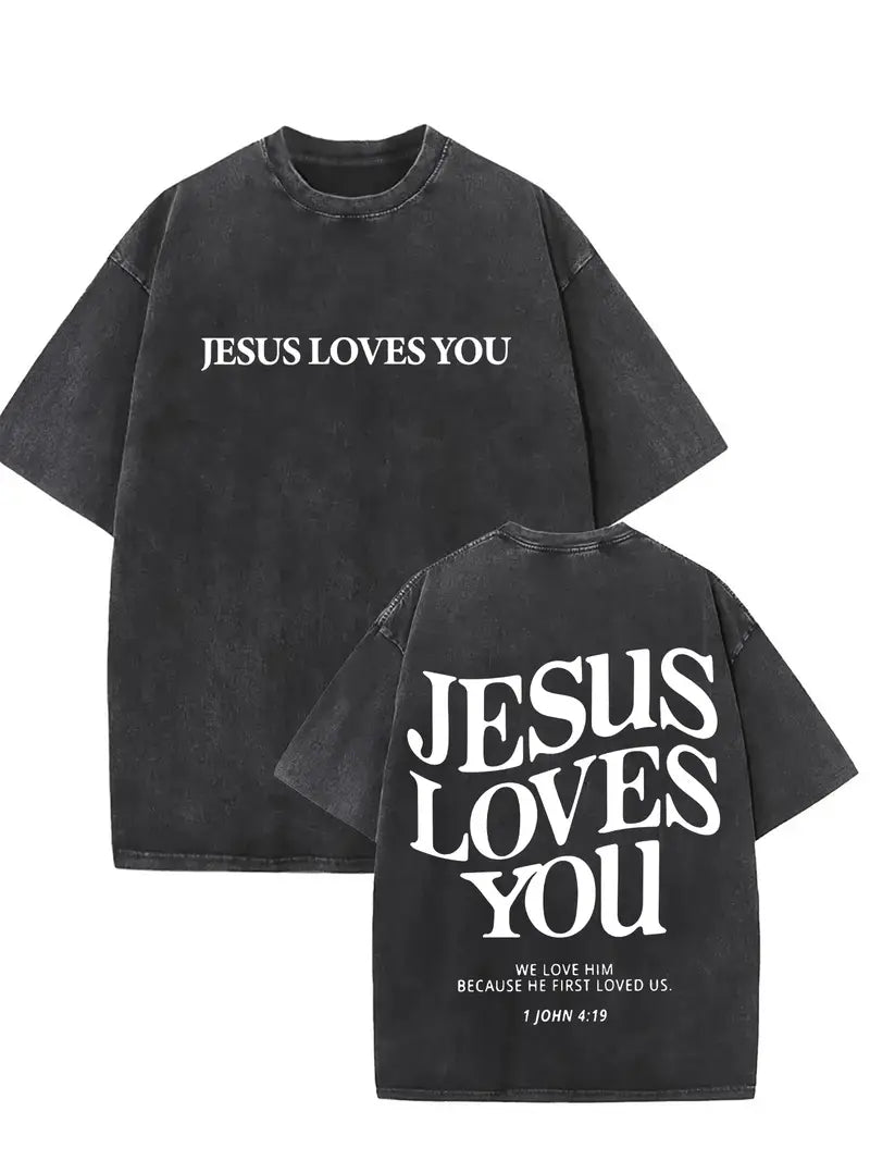 Jesus Loves You - Acid Wash Tee - Christian Shirt - Jesus Tee - Christian Gift - Christian Apparel