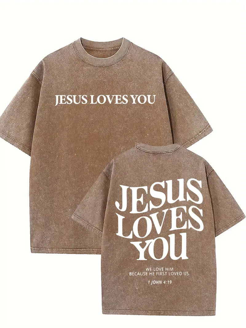 Jesus Loves You - Acid Wash Tee - Christian Shirt - Jesus Tee - Christian Gift - Christian Apparel