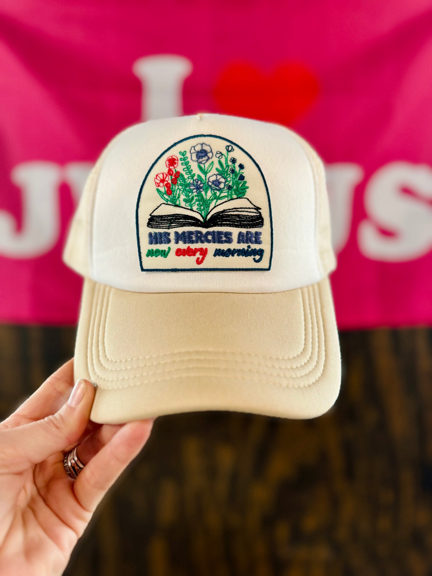 New Mercies Hat, Christian Trucker Hat, Embroidered Patch Hat, Trucker Hat, Patch Trucker Hat, Christian Gift