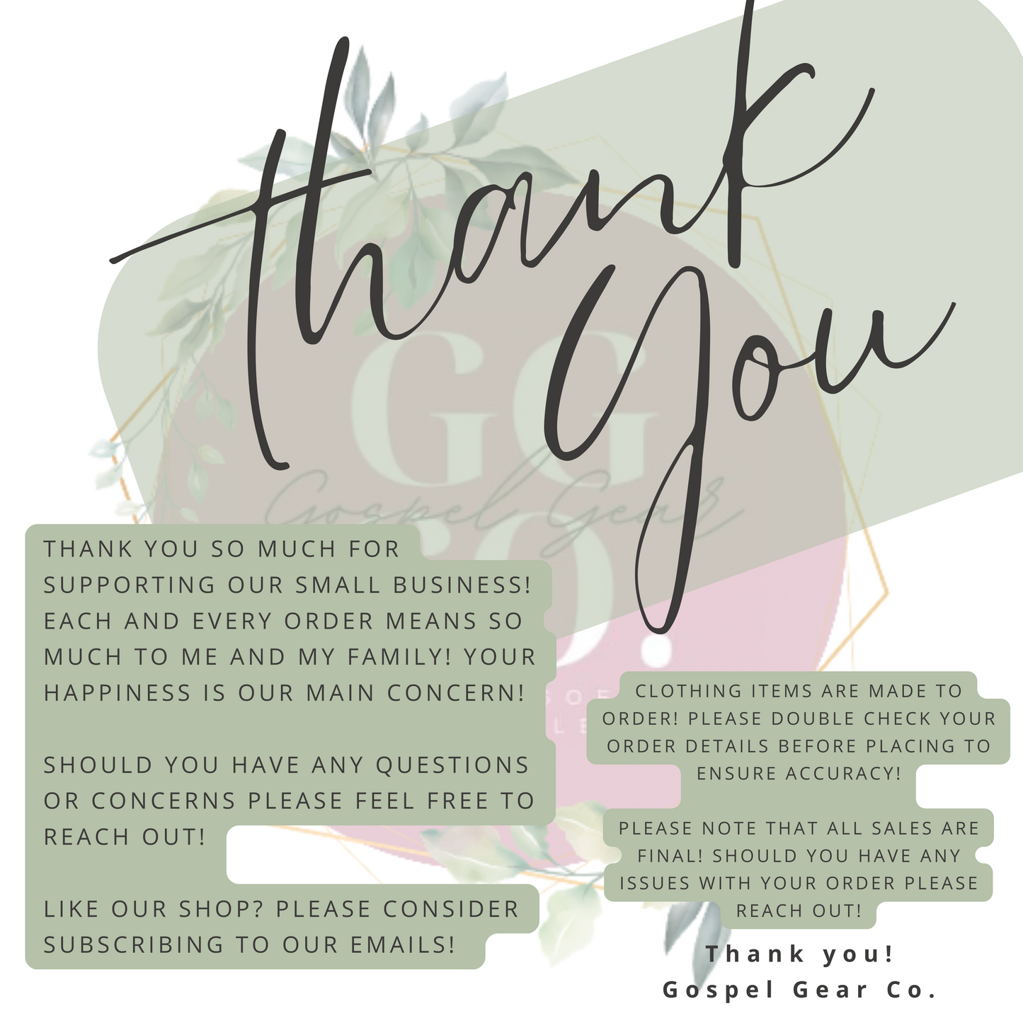 a thank card with the words thank you