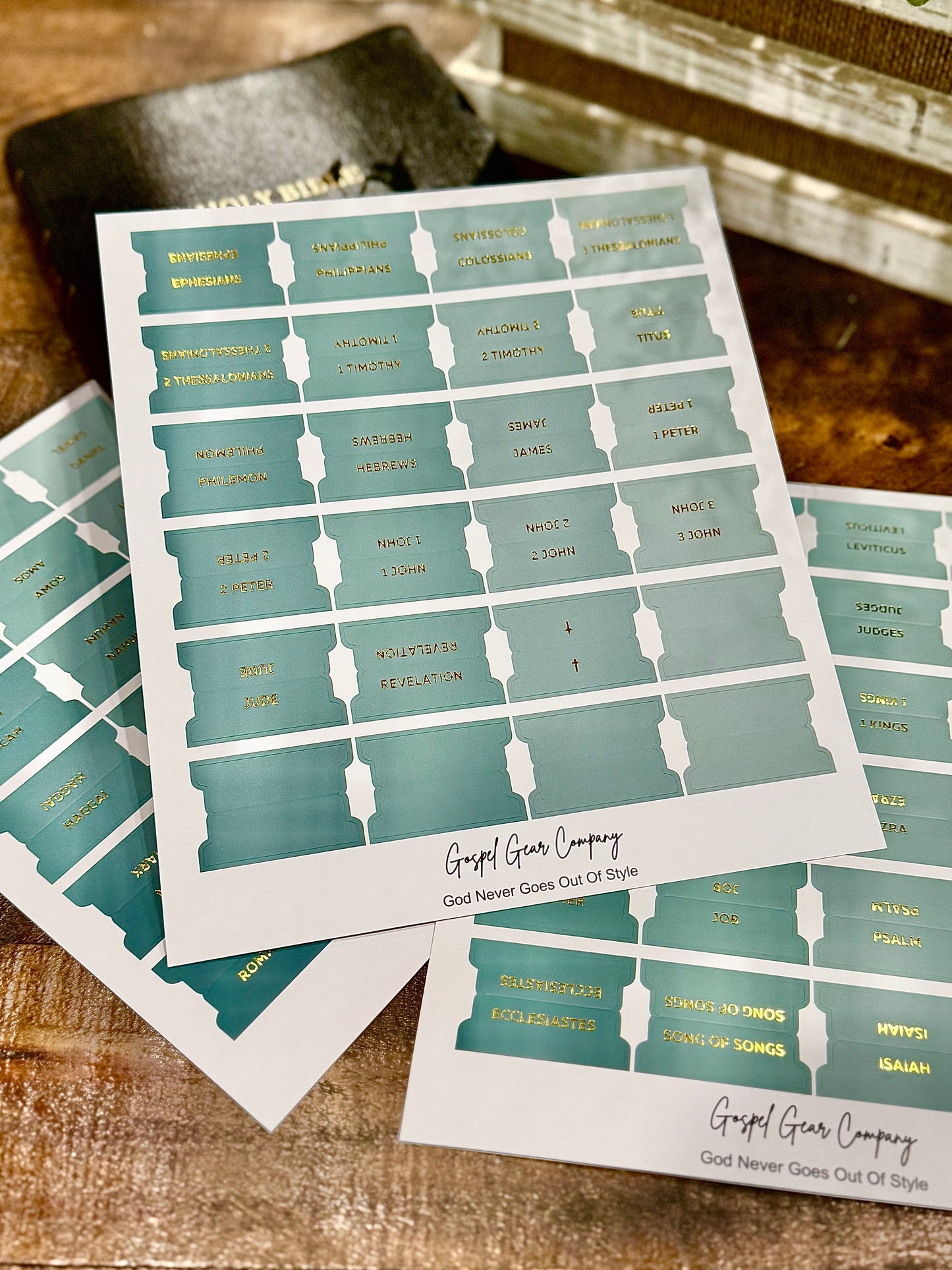 Gold Foil Sea Foam Matte Bible Tabs - Christian Bible Tabs - Christian Gift - Books Of The Bible Tabs - Bible Accessories - Bible Tabs