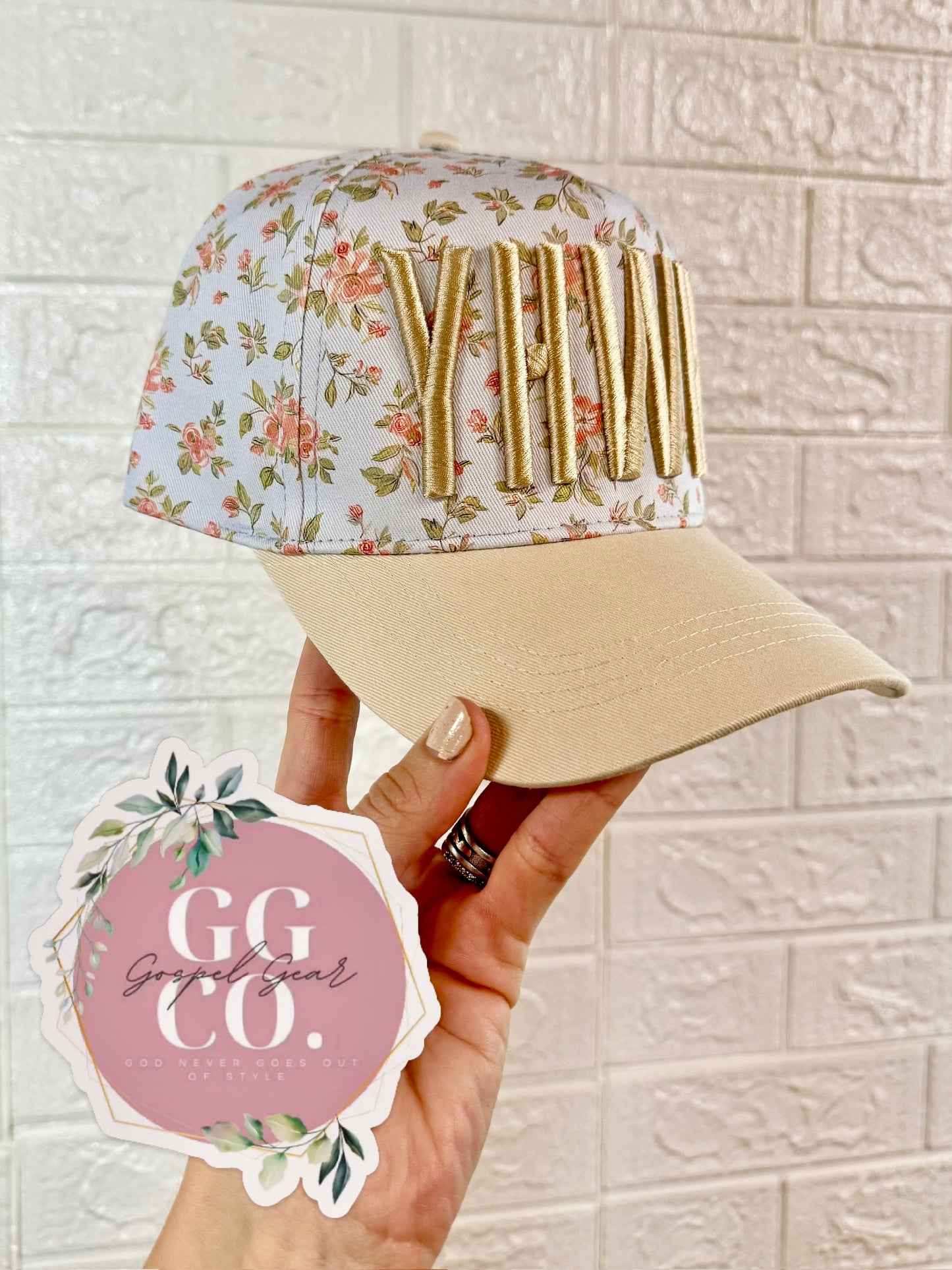 Floral YHWH Puff Embroidered Hat, Christian Hat, Christian Gift