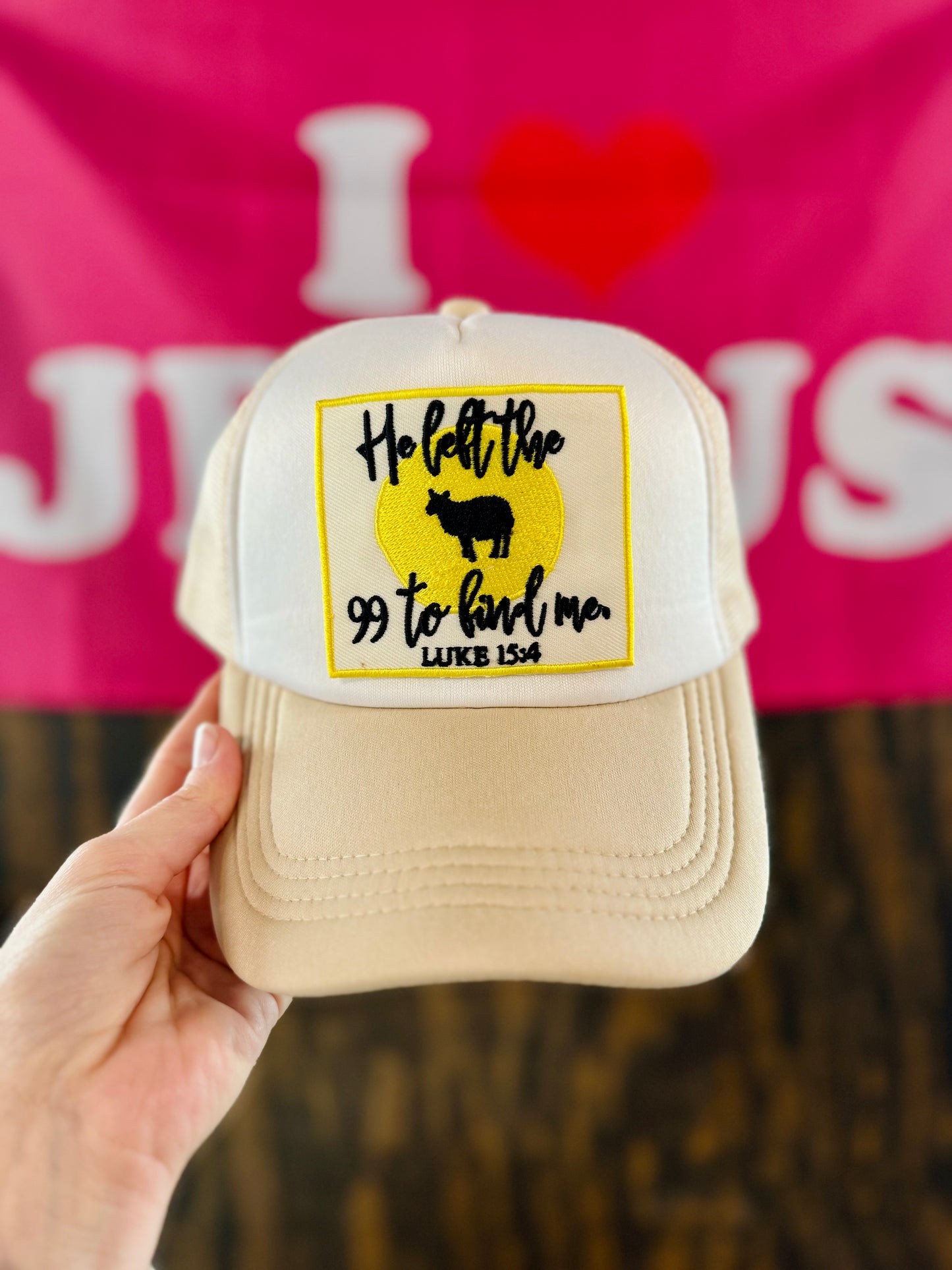 He Left The 99 To Find Me, Christian Trucker Hat, Embroidered Patch Hat, Trucker Hat, Patch Trucker Hat, Christian Gift