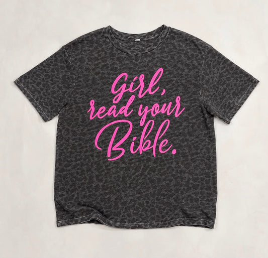 Girl Read Your Bible - Black Leopard Tee