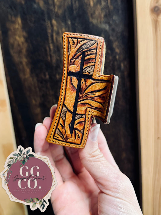 Engraved Cross Leather Claw Clip – Faith-Inspired Hair Accessory