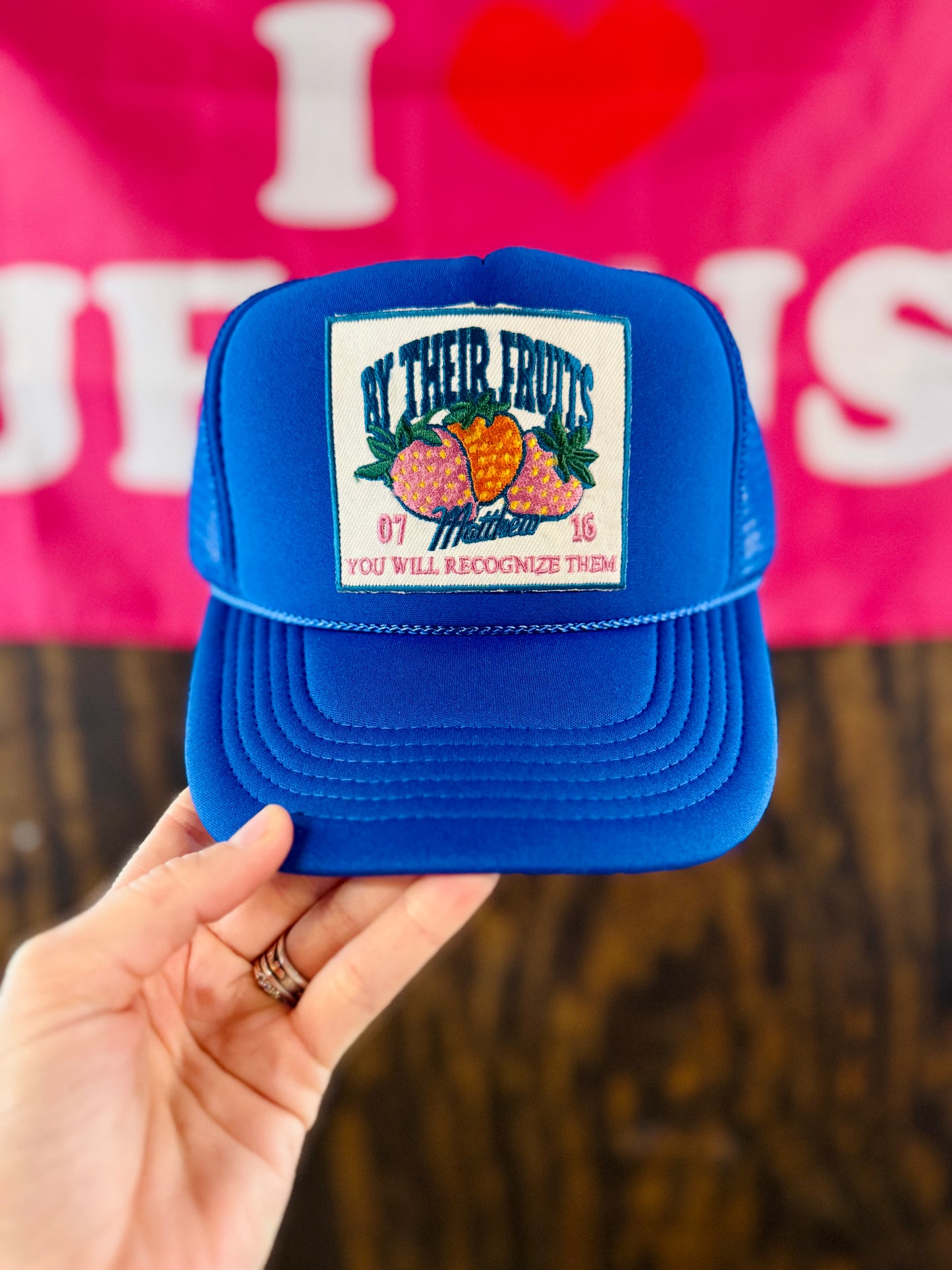 By Their Fruits Trucker Hat, Christian Foam Trucker Hat, Embroidered Patch Hat, Trucker Hat, Patch Trucker Hat, Christian Gift, Jesus Hats