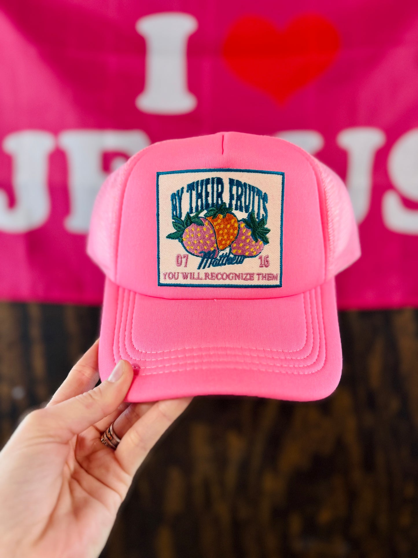 By Their Fruits Trucker Hat, Christian Foam Trucker Hat, Embroidered Patch Hat, Trucker Hat, Patch Trucker Hat, Christian Gift, Jesus Hats
