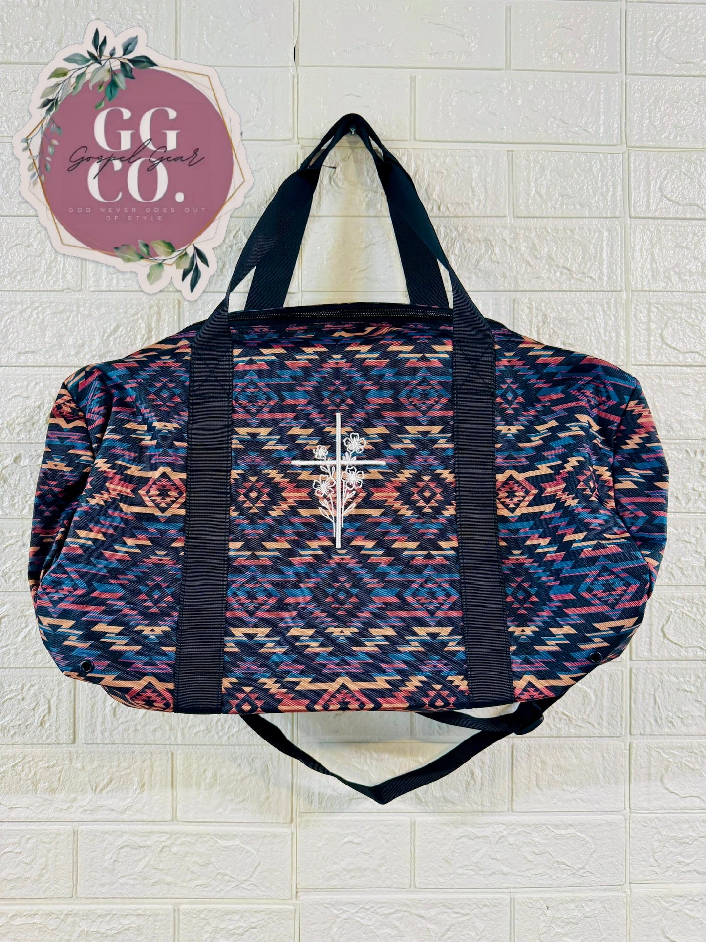 Floral Cross Embroidered Duffle Bag – Faith + Function