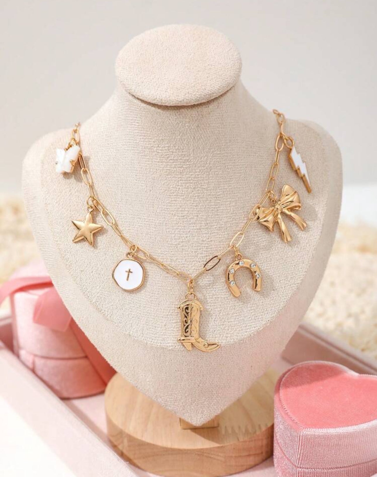 Christian Girly Charm Necklace And Bracelet - Cross Charm Bracelet - Christian Jewelry - Christian Gift - Christian Apparel - Charm Bracelet