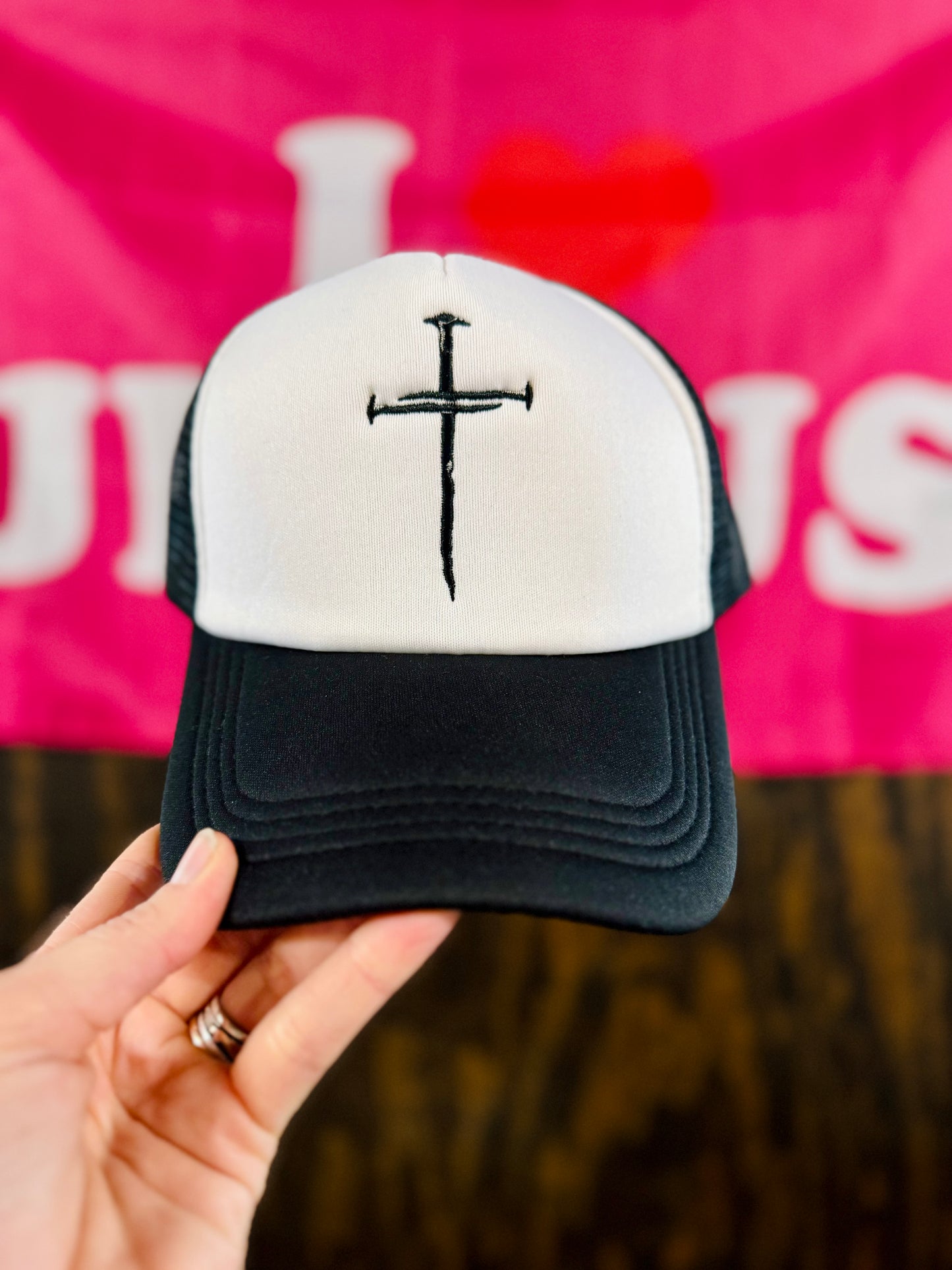 Three Nails Cross Embroidered Trucker Hat, Christian Trucker Hat, Foam Mesh Cap, Jesus Trucker Hat, Trucker Hat, Christian Gift