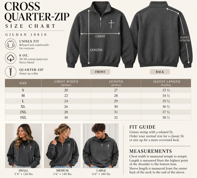 Embroidered Three Nails Cross Quarter-Zip Sweatshirt | Unisex Christian Pullover