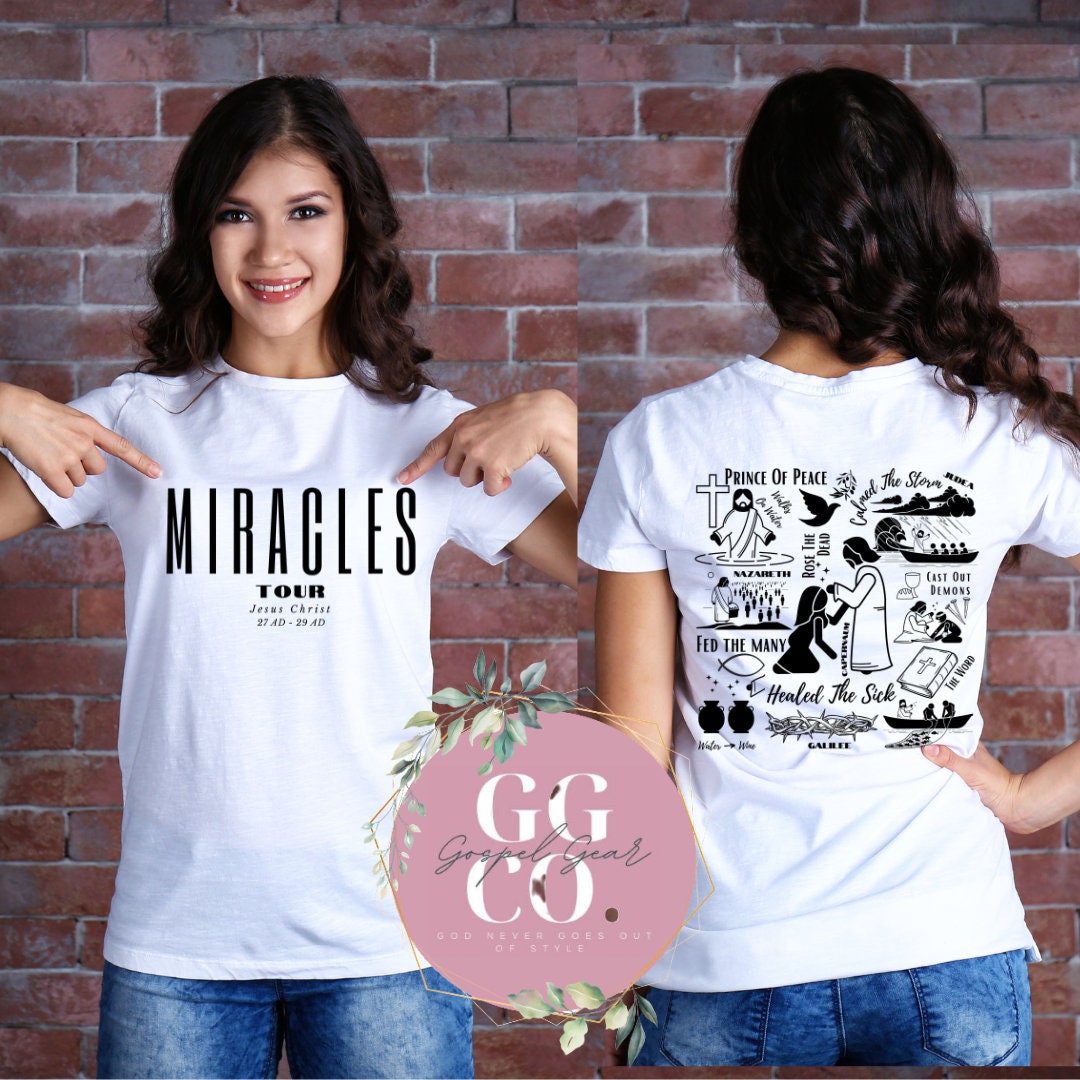 Christian Tee - Miracles Tour - Bleached Christian Tee - Jesus Tee - Christian Apparel - Bleached Graphic Tee - Christian Gift