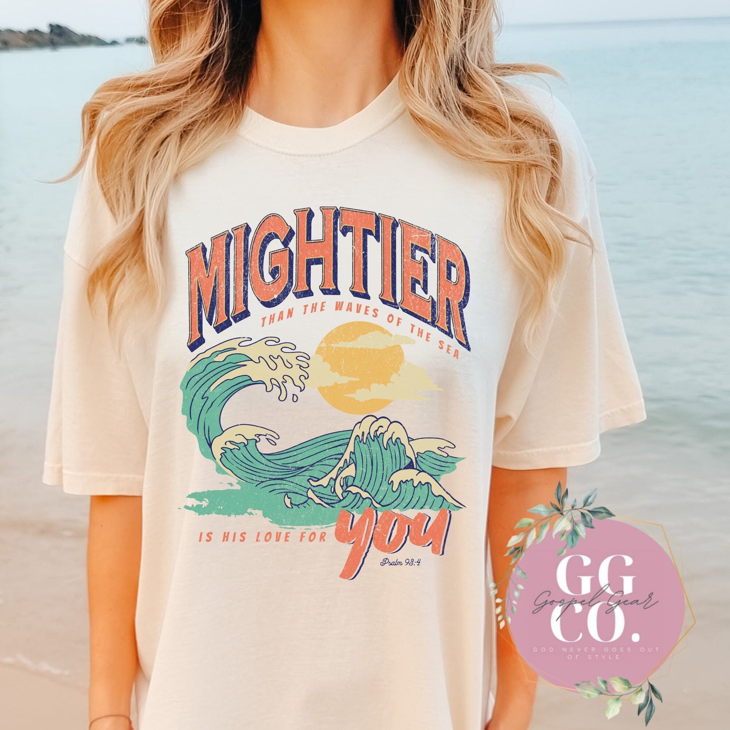 Christian Tee - Mightier Than The Waves - Bleached Christian Tee - Jesus Tee - Christian Apparel - Graphic Tee - Christian Gift (0-18)