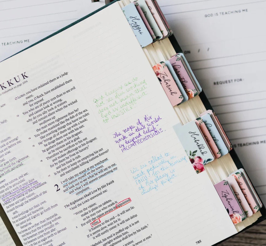 Christian Bible Tabs - Vibrant Floral Bible Tabs - Christian Gift - Books Of The Bible Tabs - Bible Accessories - Bible Tabs