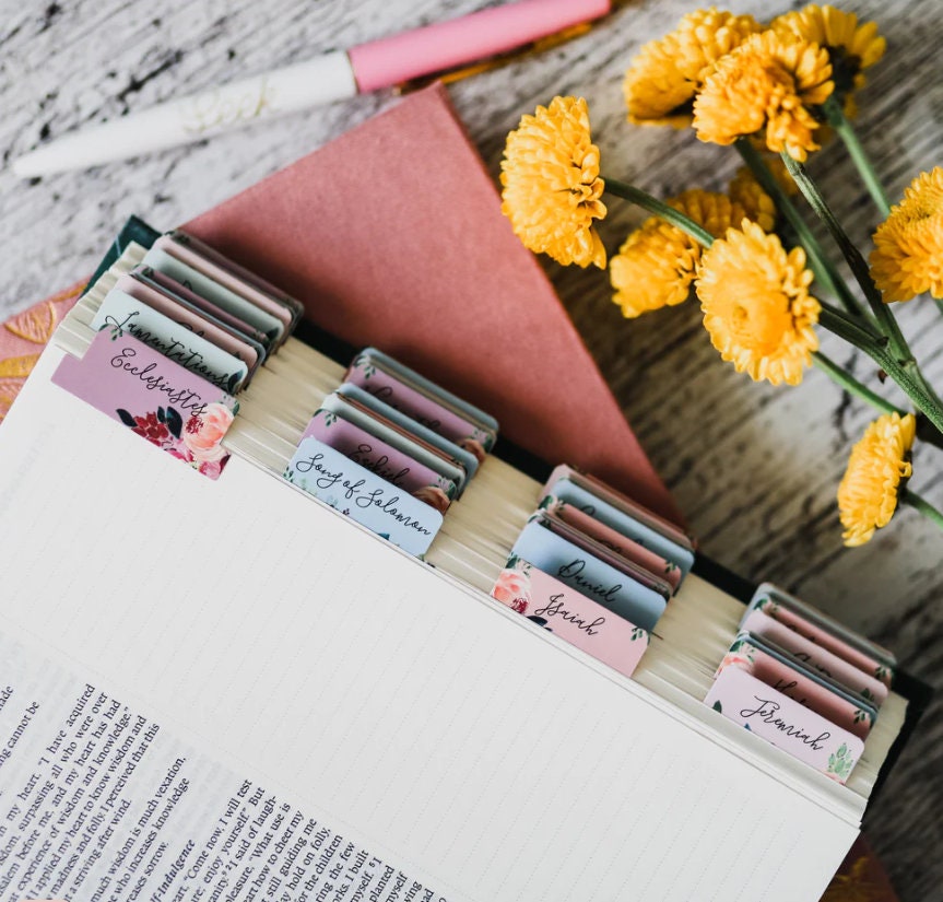 Christian Bible Tabs - Vibrant Floral Bible Tabs - Christian Gift - Books Of The Bible Tabs - Bible Accessories - Bible Tabs