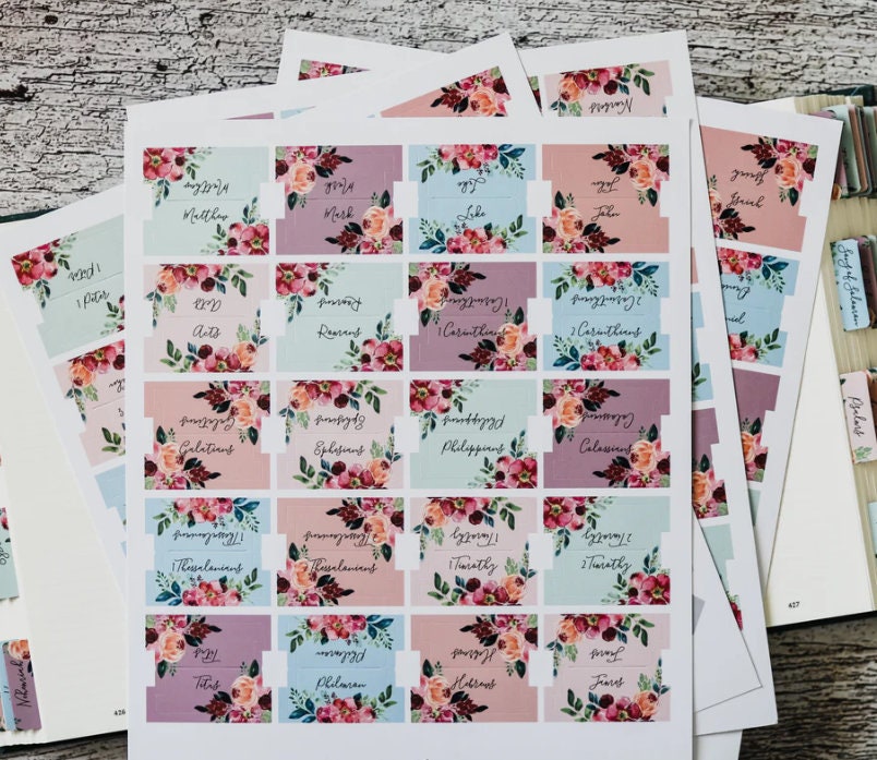 Christian Bible Tabs - Vibrant Floral Bible Tabs - Christian Gift - Books Of The Bible Tabs - Bible Accessories - Bible Tabs
