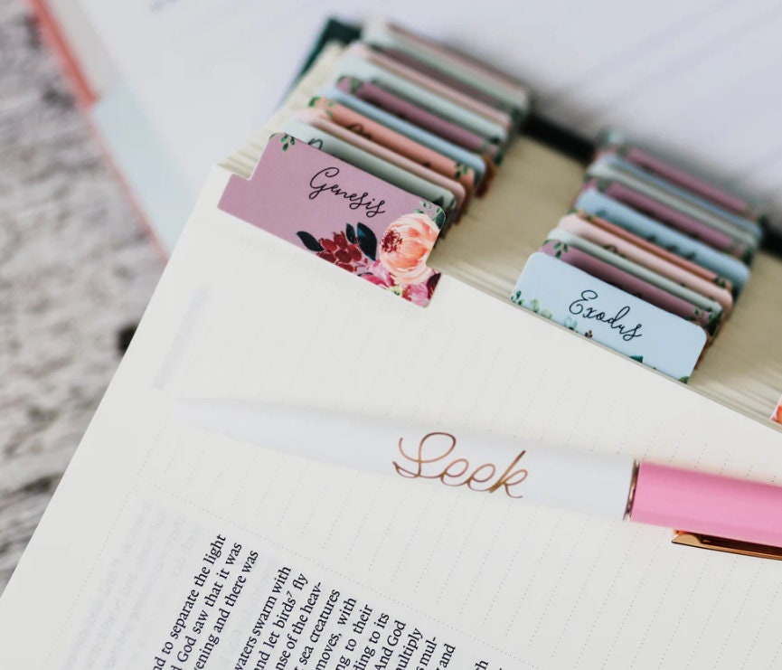 Christian Bible Tabs - Vibrant Floral Bible Tabs - Christian Gift - Books Of The Bible Tabs - Bible Accessories - Bible Tabs