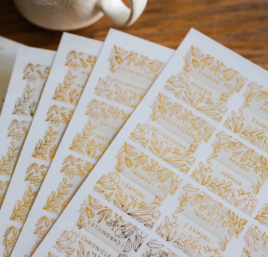Christian Bible Tabs - Gold Foil Cream Bible Tabs - Christian Gift - Books Of The Bible Tabs - Bible Accessories - Bible Tabs