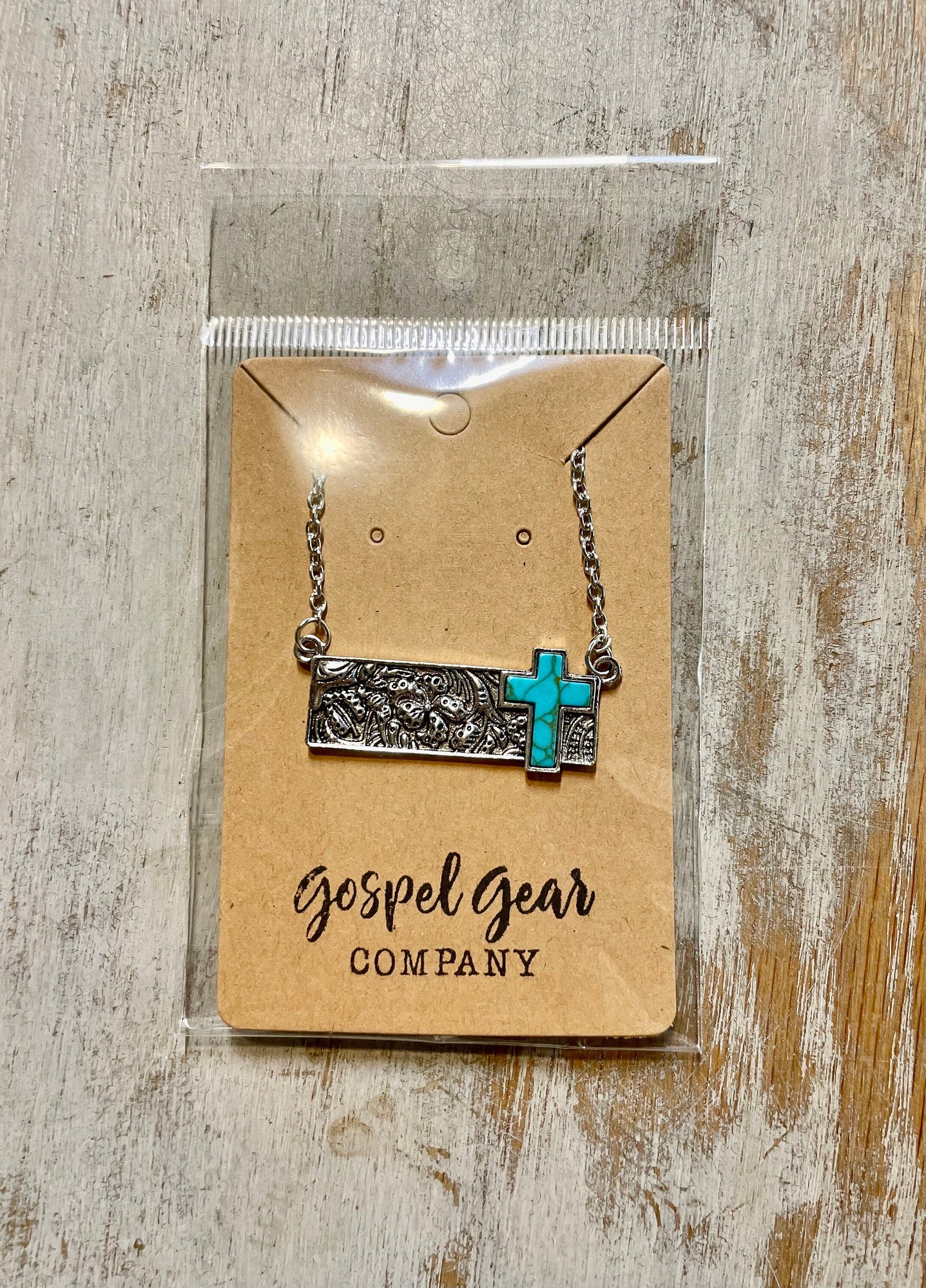 Christian Necklace - Western Tooled Cross Bar Necklace - Christian Jewelry - Christian Gift - Christian Apparel - Necklace - Turquoise