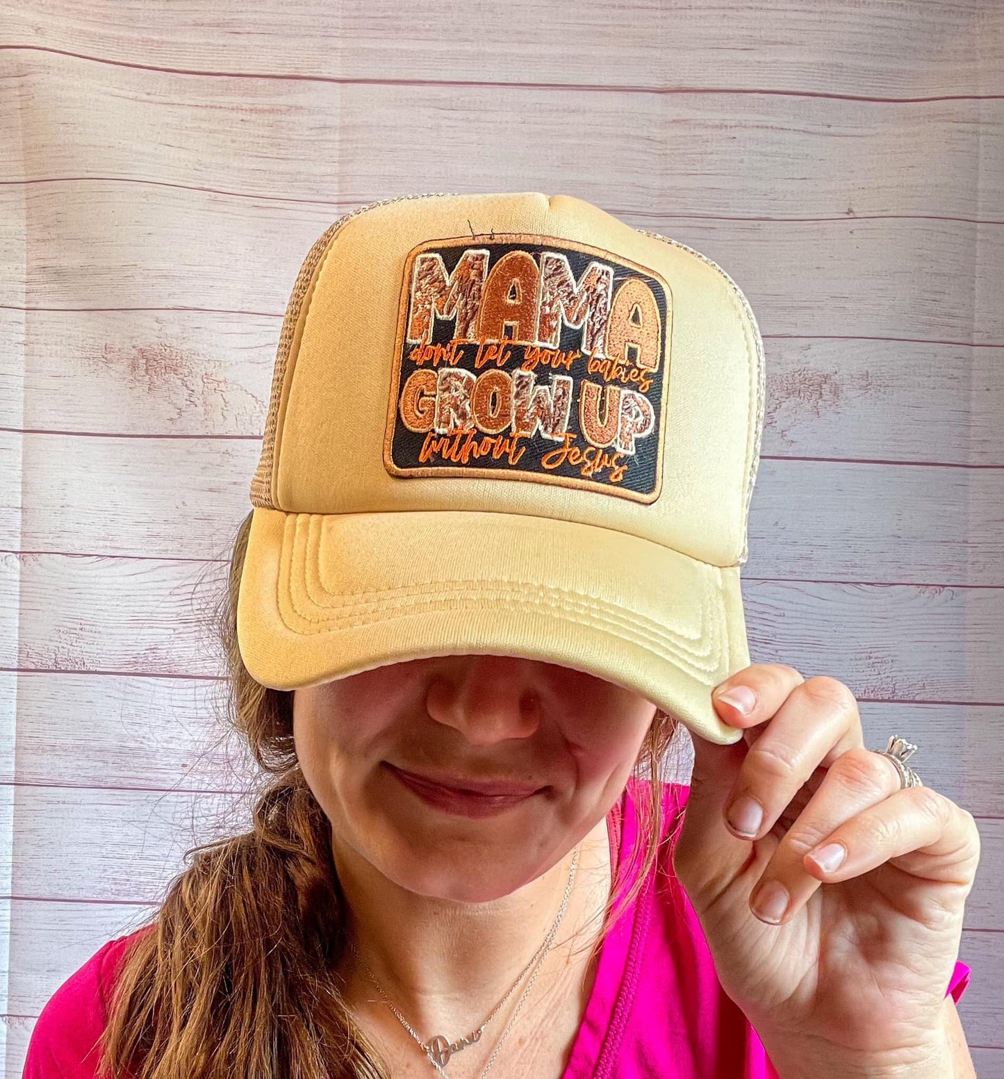 Christian Trucker Hat, Mama and Jesus Trucker Hat, Embroidered Patch Hat, Trucker Hat, Patch Trucker Hat, Christian Gift, Embroidered Patch