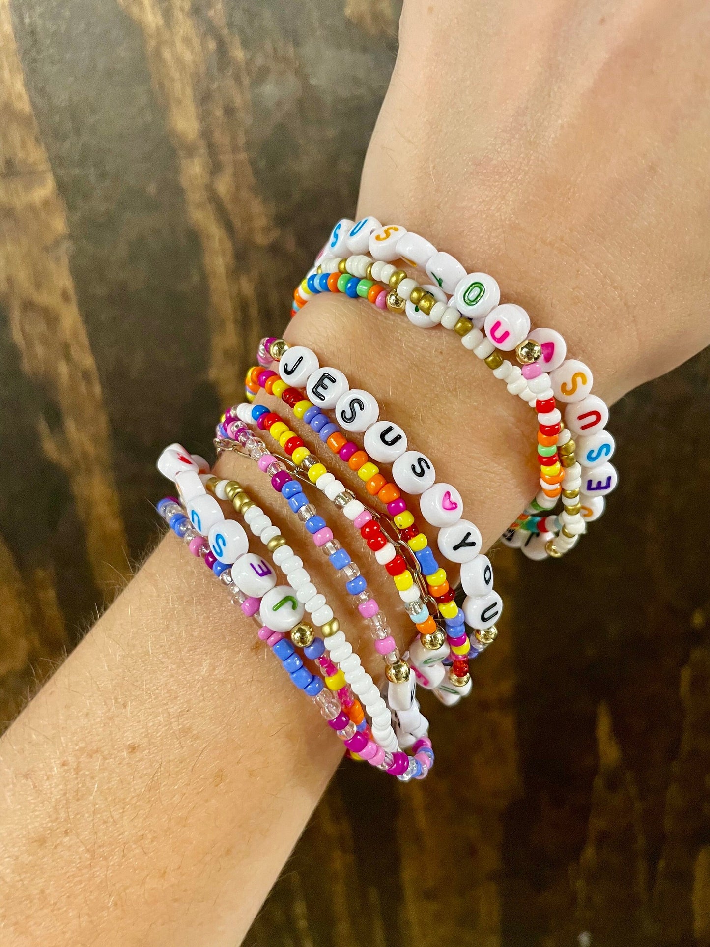 Beaded Bracelets - Jesus Bracelet - WWJD Bracelet - Stackable Bracelets - Bulk Beaded Braceletes - Christian Gift - Friendship Bracelets