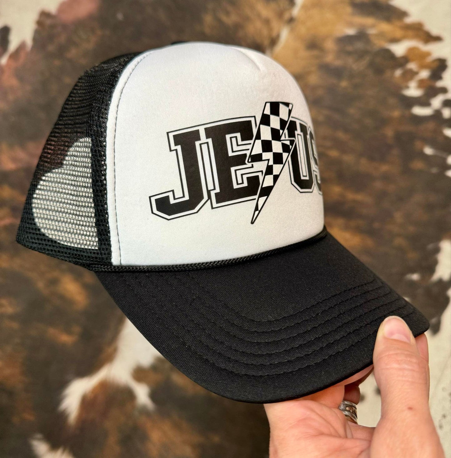 Christian Foam Trucker Hat, Jesus Blk/Wht Trucker Hat, Foam Mesh Cap, Jesus Trucker Hat, Trucker Hat, Christian Gift, Religious Hat