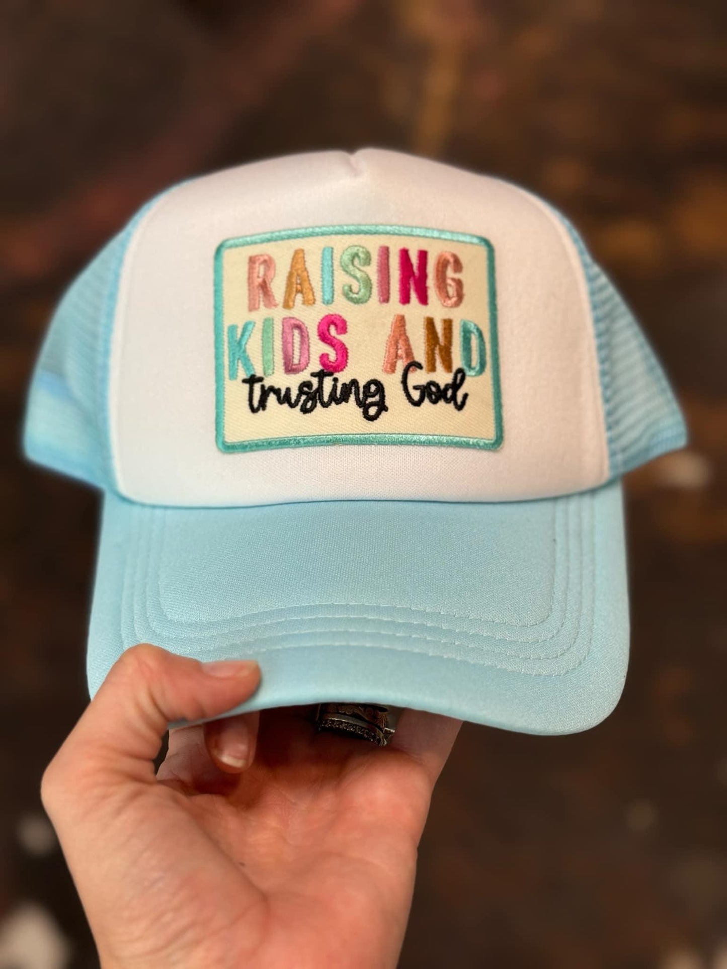 Christian Foam Trucker Hat, Raising Kids Hat, Embroidered Patch Hat, Trucker Hat, Patch Trucker Hat, Christian Gift, Embroidered