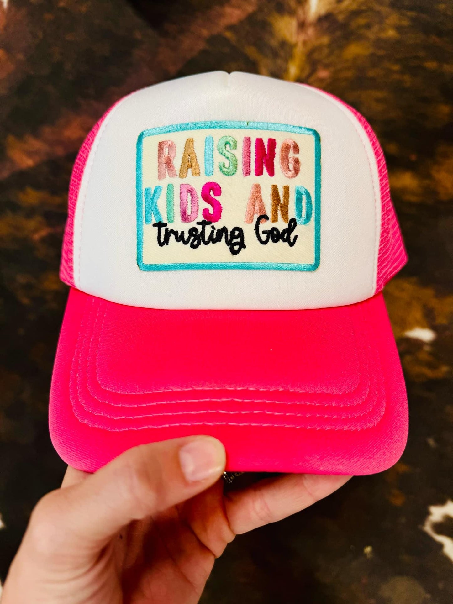 Christian Foam Trucker Hat, Raising Kids Hat, Embroidered Patch Hat, Trucker Hat, Patch Trucker Hat, Christian Gift, Embroidered