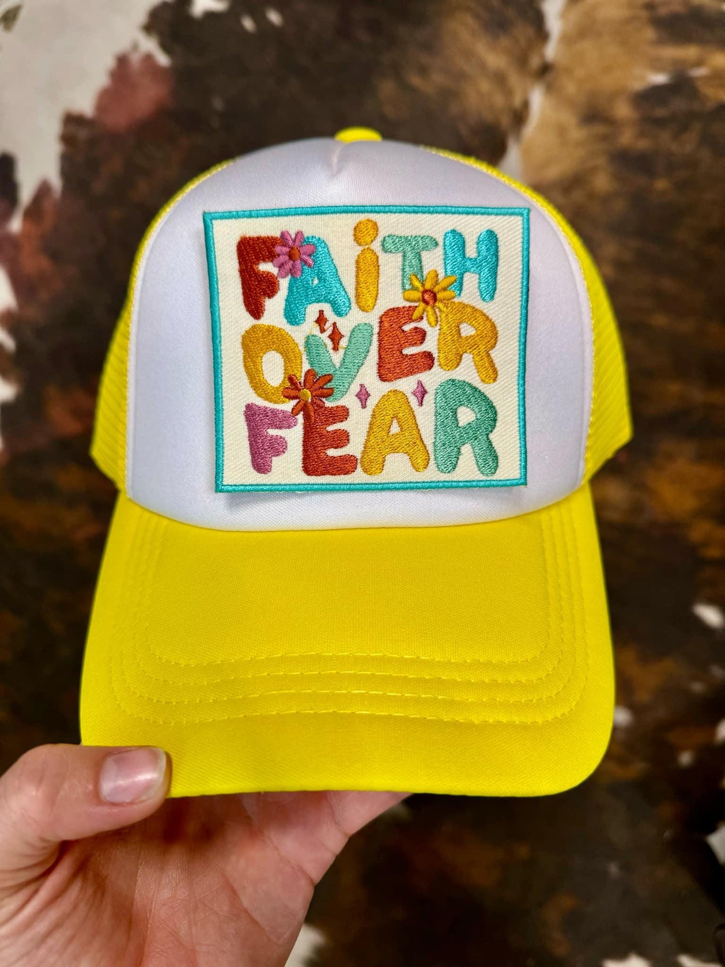 Christian Foam Trucker Hat, Faith Over Fear Hat, Embroidered Patch Hat, Trucker Hat, Patch Trucker Hat, Christian Gift, Embroidered Hat