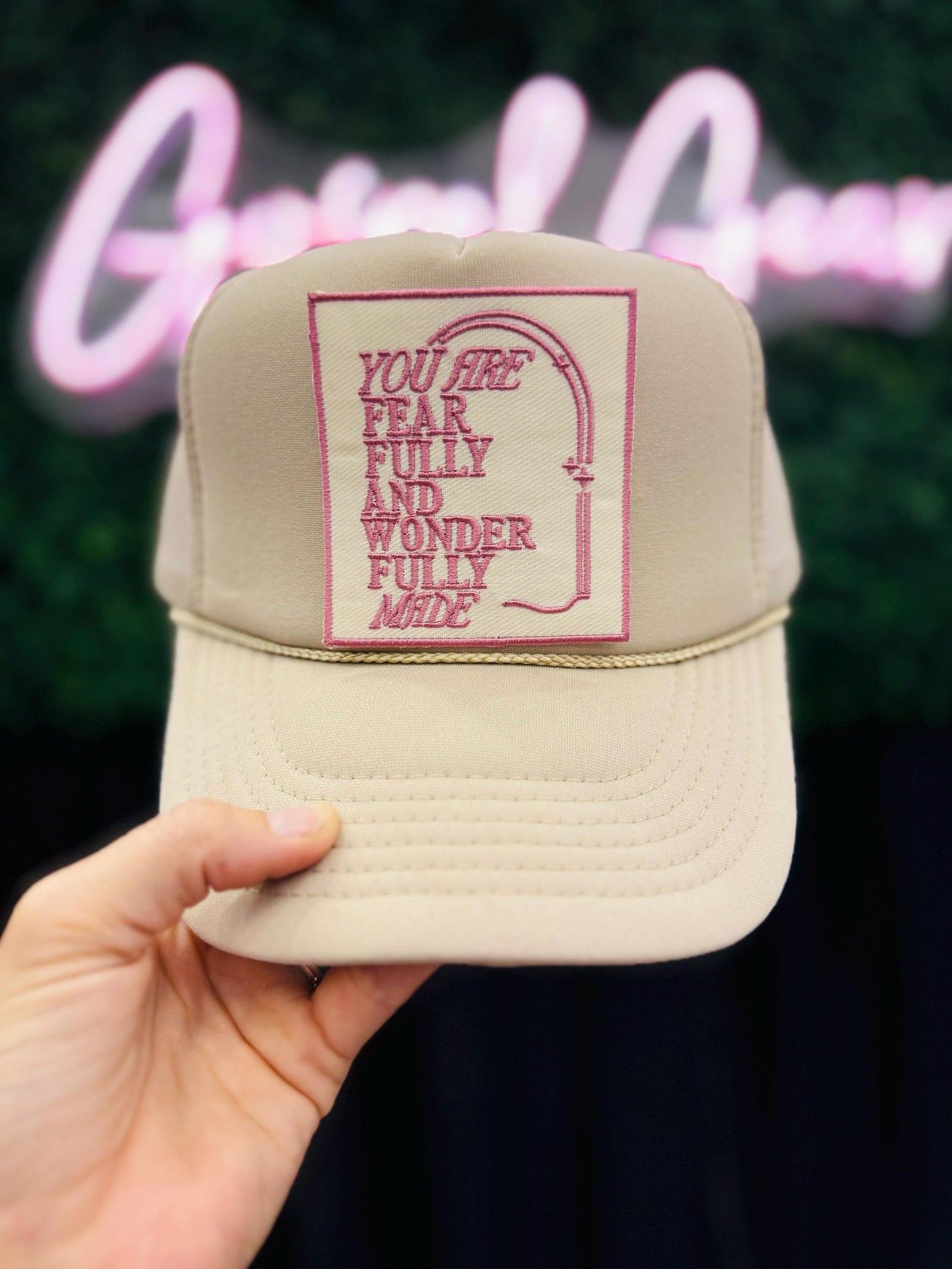 Christian Foam Trucker Hat, Fearfully And Wonderfully Made Hat, Embroidered Patch Hat, Trucker Hat, Patch Trucker Hat, Christian Gift