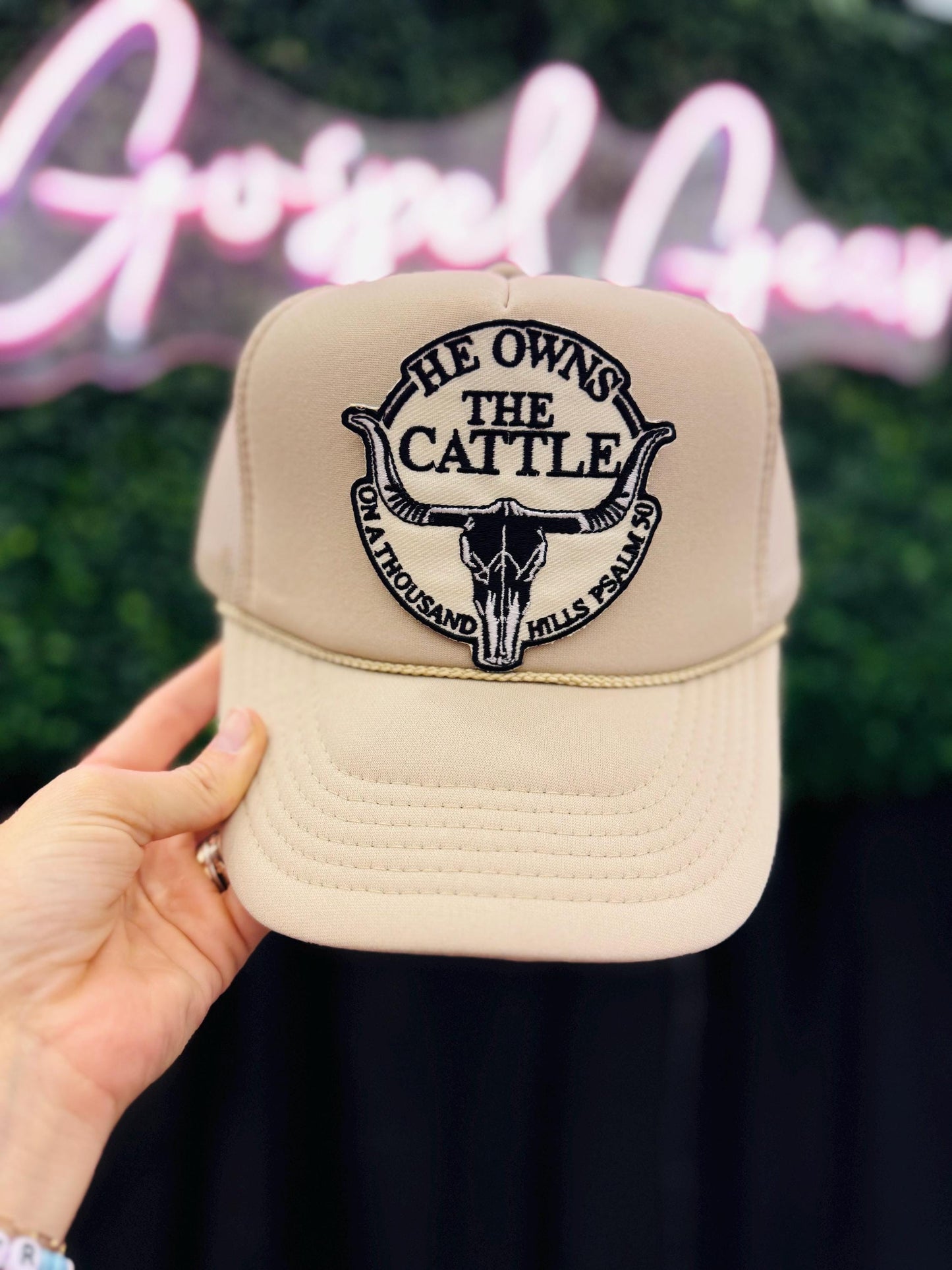 Christian Foam Trucker Hat, He Owns The Cattle Trucker Hat, Embroidered Patch Hat, Trucker Hat, Patch Trucker Hat, Christian Gift, Hat