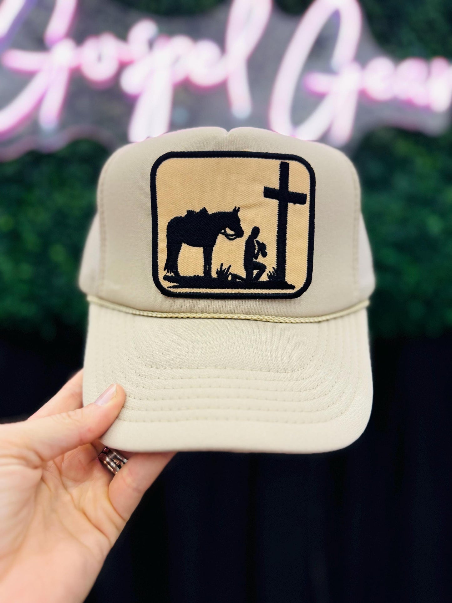 Christian Foam Trucker Hat, Praying Cowboy Trucker Hat, Embroidered Patch Hat, Trucker Hat, Patch Trucker Hat, Christian Gift, Hat