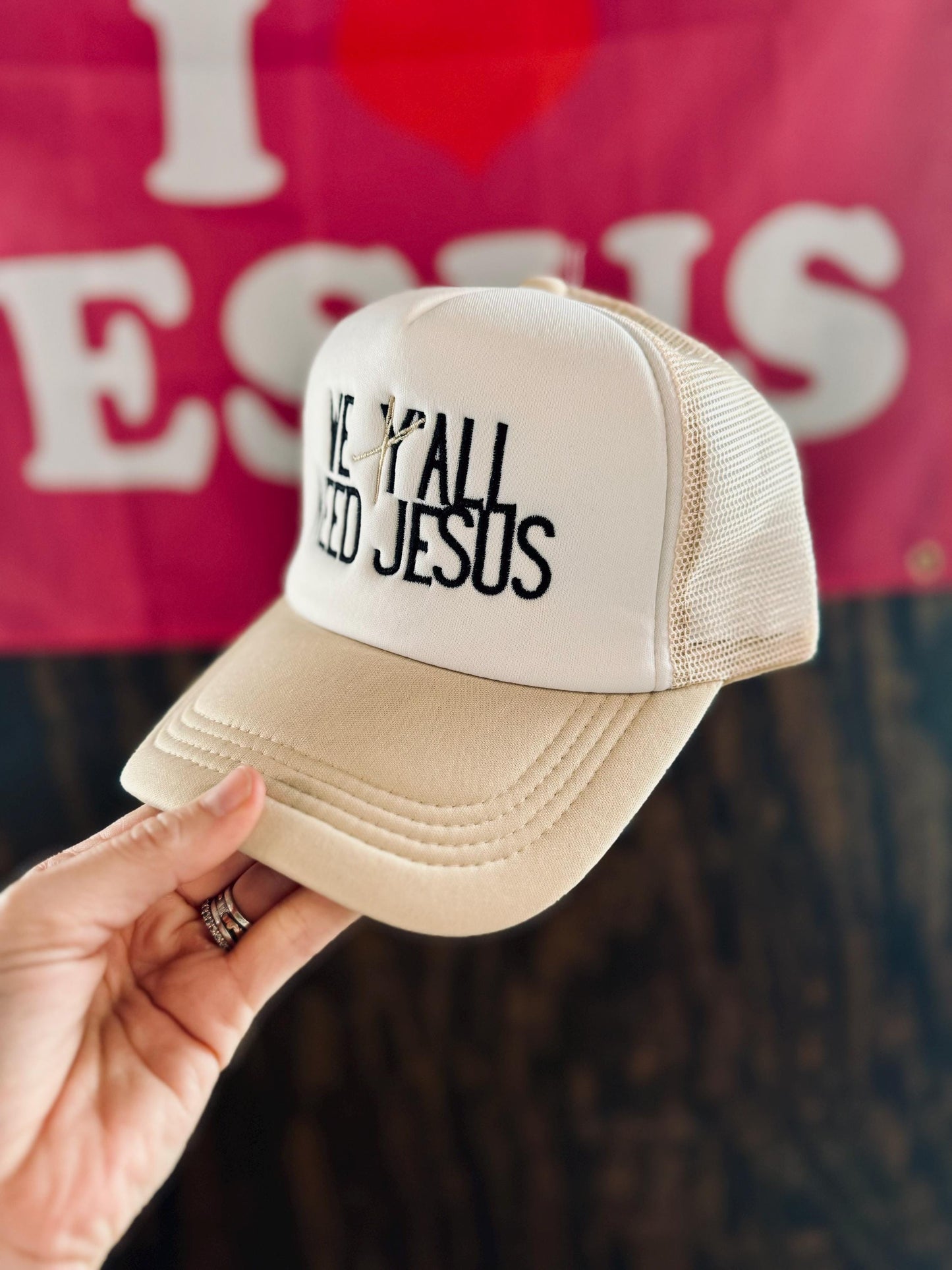 Christian Embroidered Trucker Hat, We All Need Jesus Trucker Hat, Foam Mesh Cap, Jesus Trucker Hat, Trucker Hat, Christian Gift