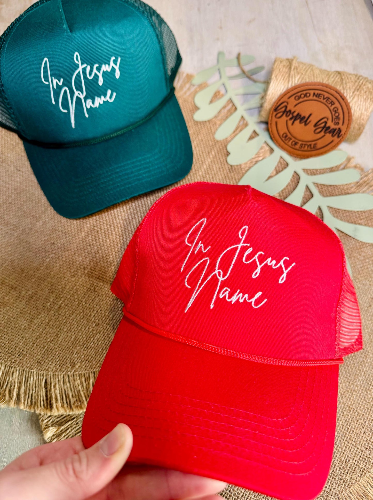 Christian Embroidered Trucker Hat, In Jesus Name Trucker Hat, Structured Cap, Jesus Trucker Hat, Trucker Hat, Christian Gift, Embroidery