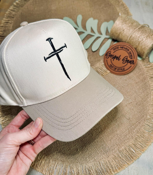 Christian Embroidered Hat, Three Nails Cross Hat, Vintage Hat, Jesus Hat, Dad Hat, Christian Gift, Embroidered Canvas Hat, Nail Cross Hat