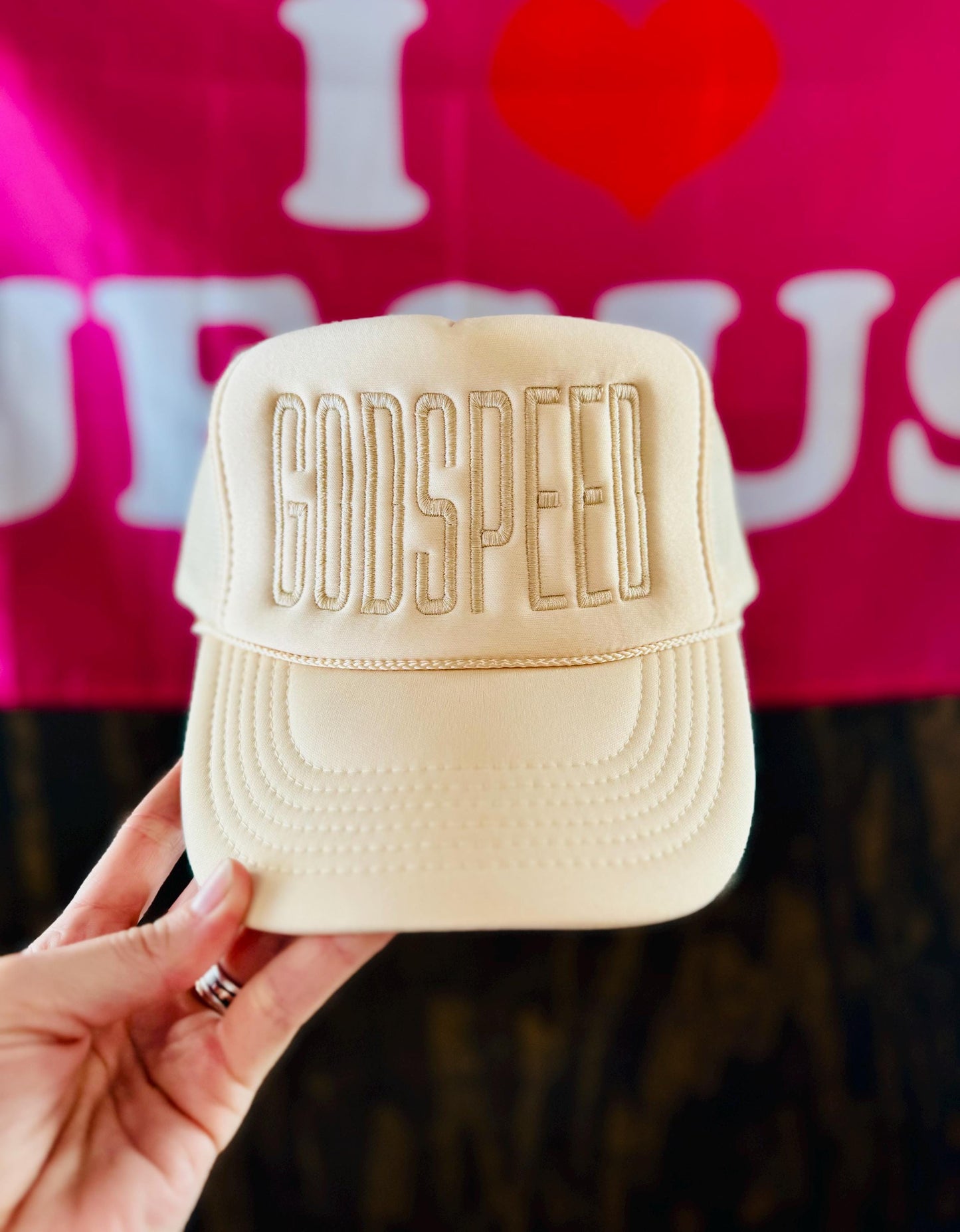 Christian Embroidered Trucker Hat, Godspeed Trucker Hat, Foam Mesh Cap, Jesus Trucker Hat, Trucker Hat, Christian Gift, Godspeed Hat, Hat