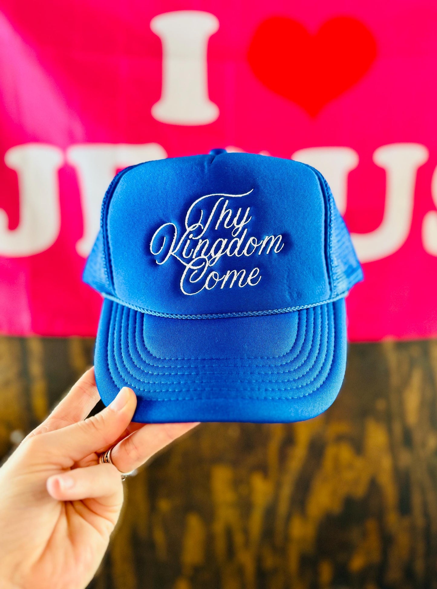 Christian Embroidered Trucker Hat, Thy Kingdom Come Trucker Hat, Foam Mesh Cap, Jesus Trucker Hat, Trucker Hat, Christian Gift, Hat, Jesus