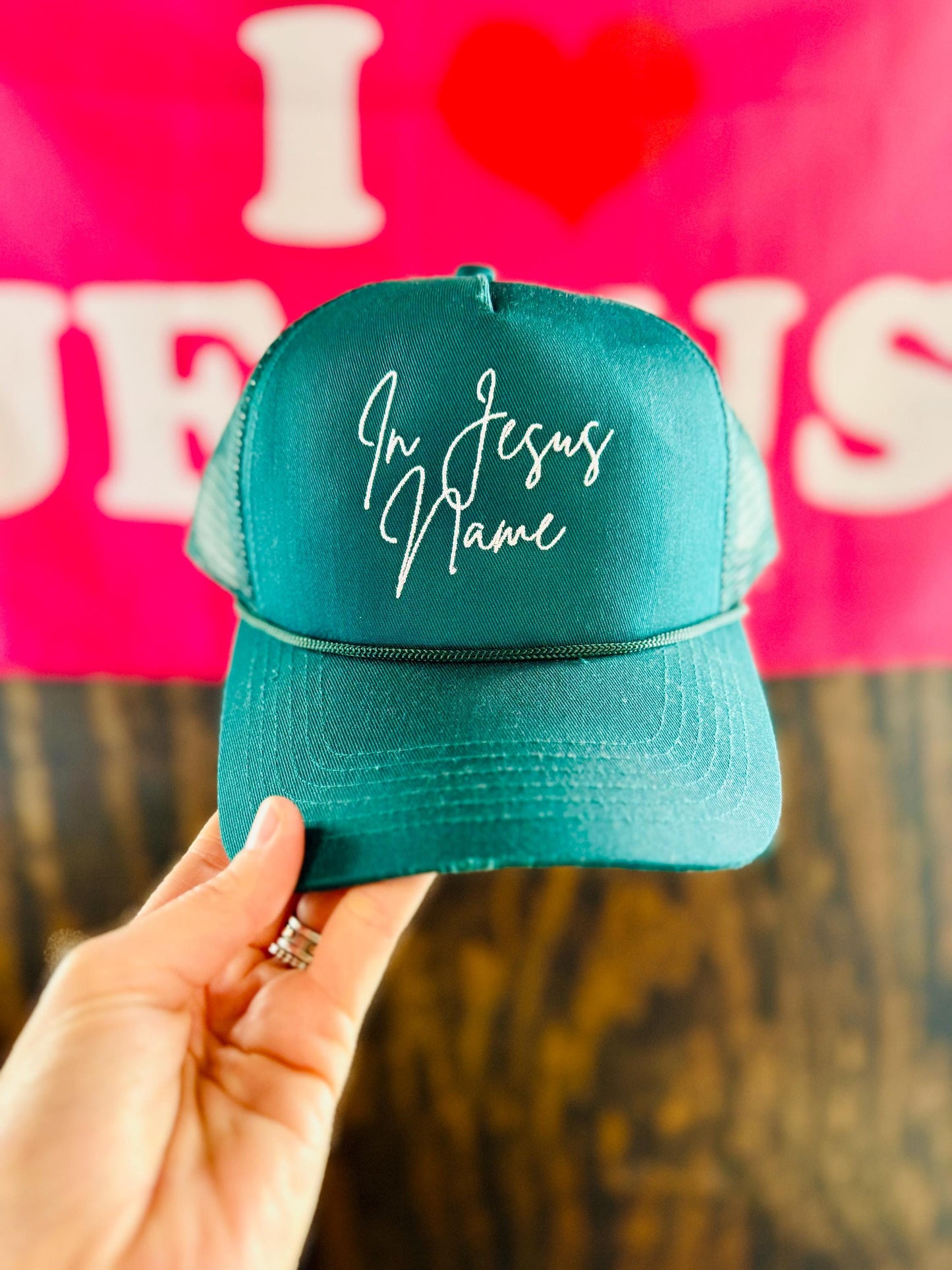 Christian Embroidered Trucker Hat, In Jesus Name Trucker Hat, Structured Cap, Jesus Trucker Hat, Trucker Hat, Christian Gift, Embroidery