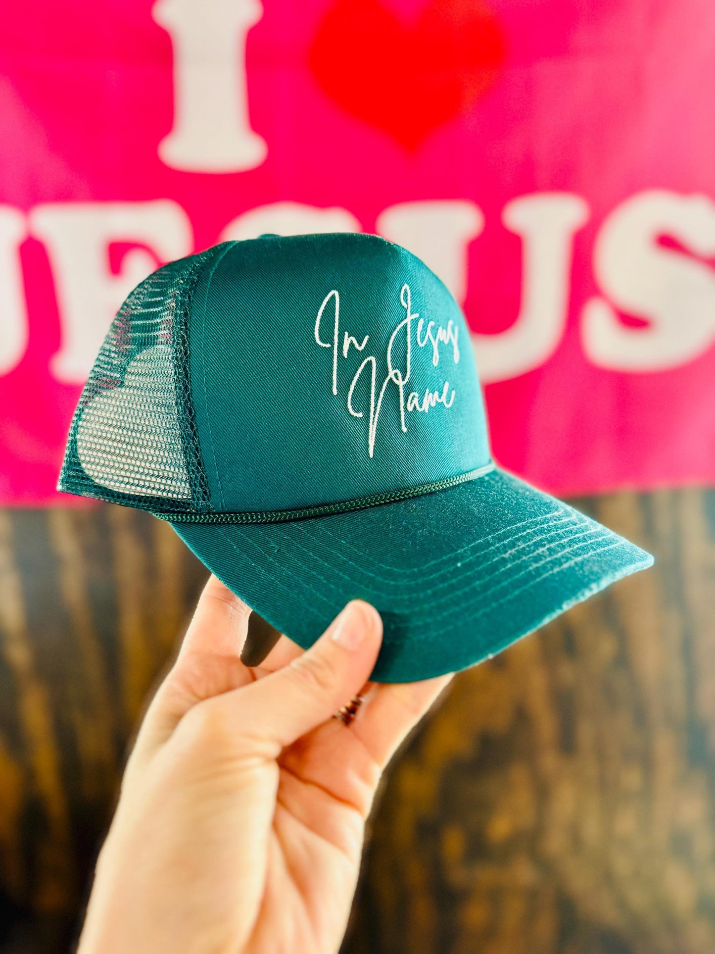 Christian Embroidered Trucker Hat, In Jesus Name Trucker Hat, Structured Cap, Jesus Trucker Hat, Trucker Hat, Christian Gift, Embroidery