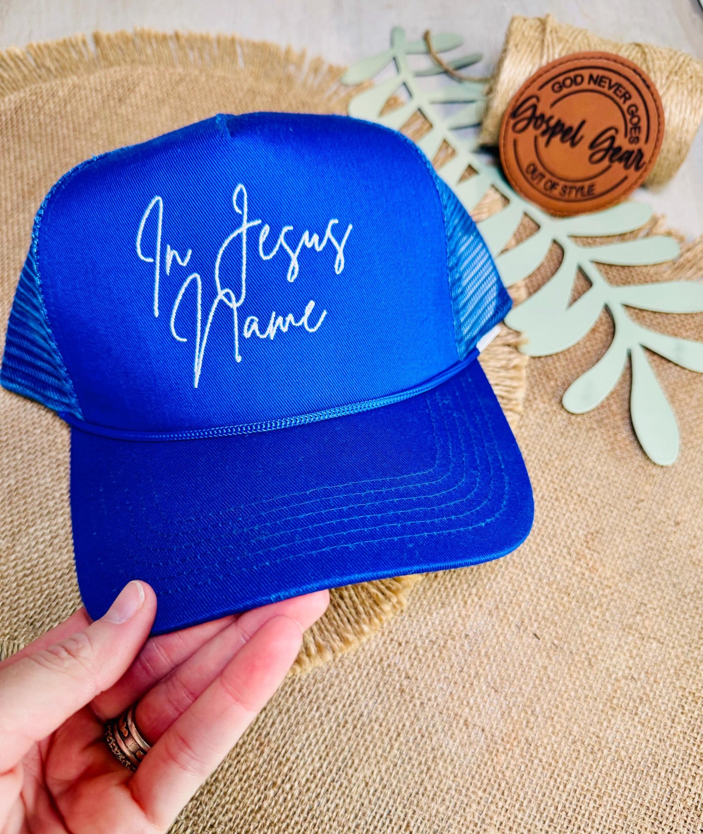 Christian Embroidered Trucker Hat, In Jesus Name Trucker Hat, Structured Cap, Jesus Trucker Hat, Trucker Hat, Christian Gift, Embroidery