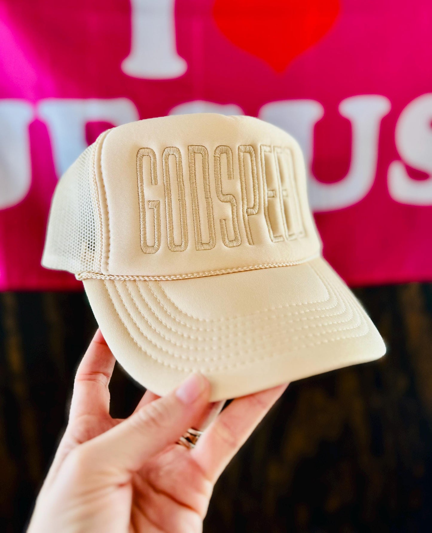 Christian Embroidered Trucker Hat, Godspeed Trucker Hat, Foam Mesh Cap, Jesus Trucker Hat, Trucker Hat, Christian Gift, Godspeed Hat, Hat