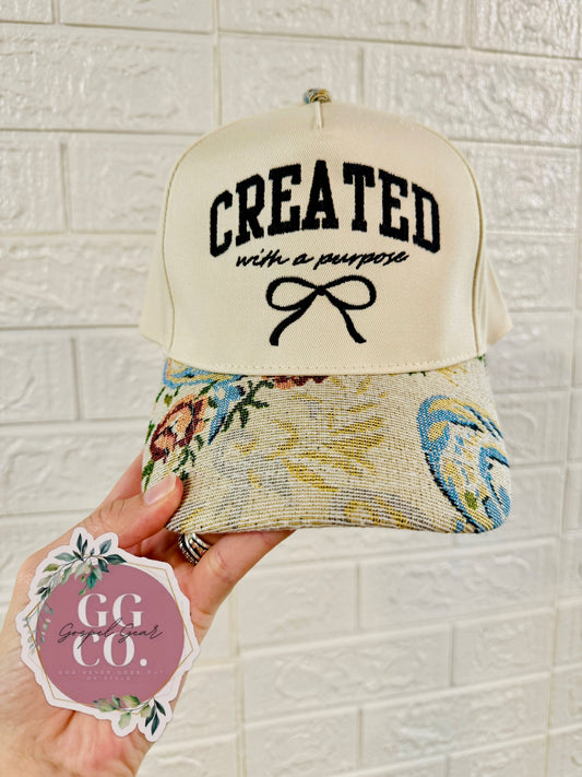 Created With A Purpose Bow Hat, Embroidered Vintage Hat, Christian Dad Hat, Christian Gift