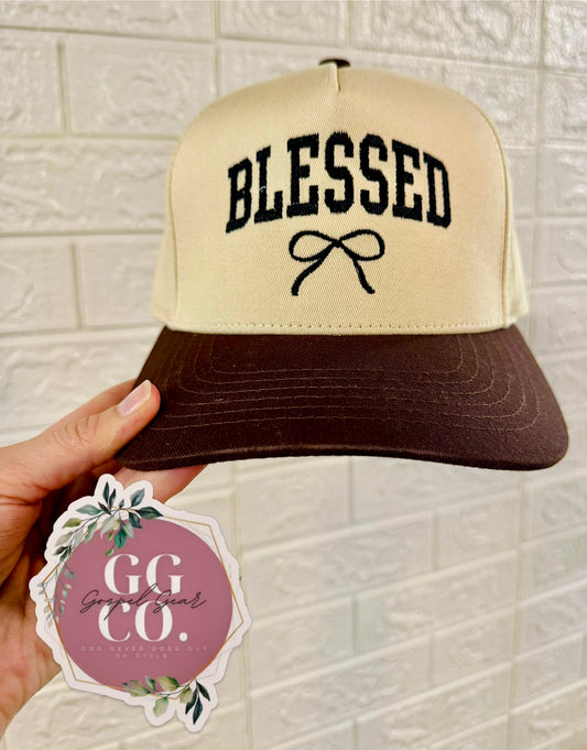 Blessed Bow Hat, Embroidered Vintage Hat, Christian Dad Hat, Christian Gift