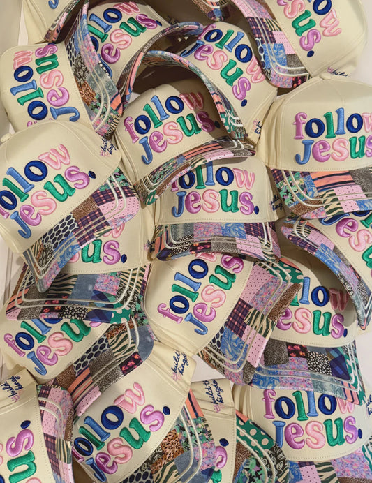 Follow Jesus Colorful Puff Embroidered Hat