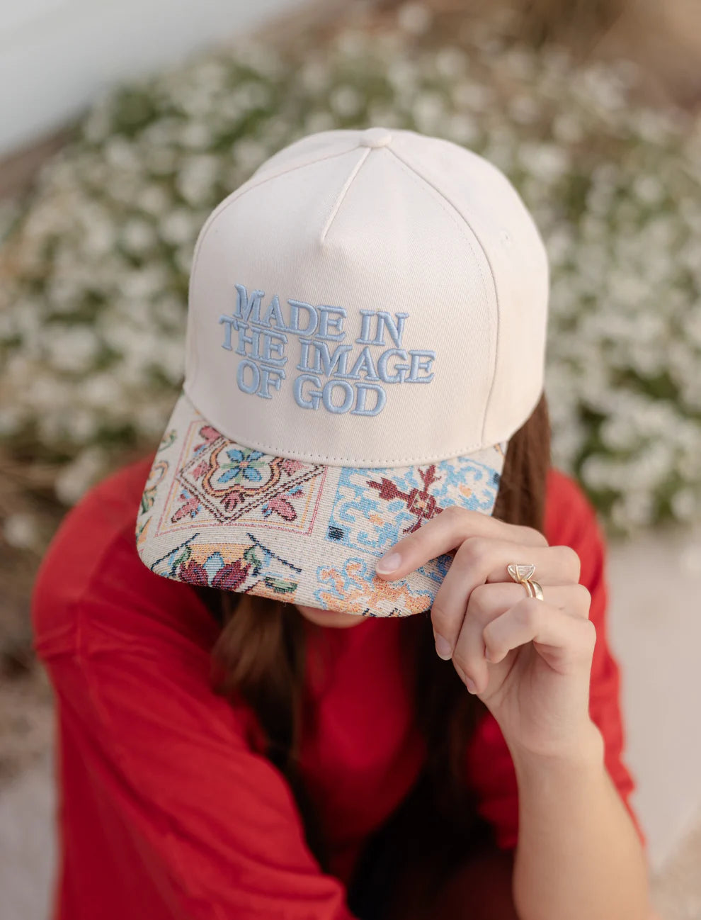 Made In The Image Of God Floral Brim Puff Embroidered Hat