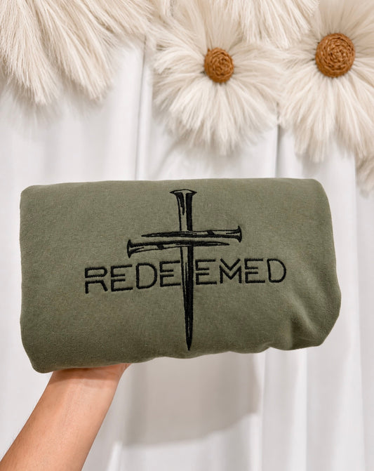 Redeemed Nails Cross Embroidered Shirt - Embroidered Christian Shirt