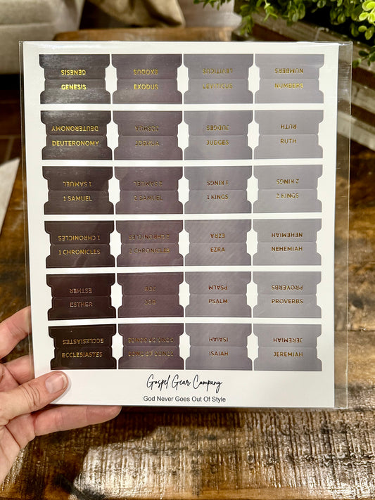 Gold Foil Smoky Coal Matte Bible Tabs - Christian Bible Tabs - Christian Gift - Books Of The Bible Tabs - Bible Accessories - Bible Tabs