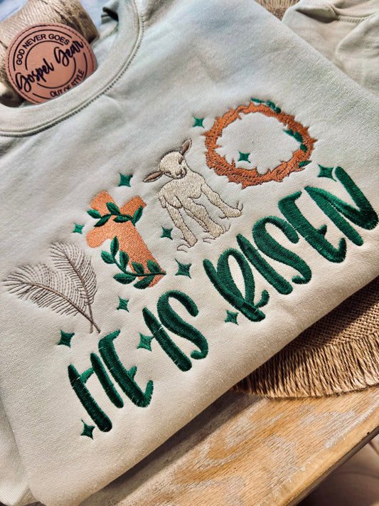 He Is Risen Embroidered Shirt, Christian Sweatshirt, Embroidered Jesus Pullover, Christian Pullover, Christian Gift