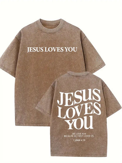 Jesus Loves You - Acid Wash Tee - Christian Shirt - Jesus Tee - Christian Gift - Christian Apparel