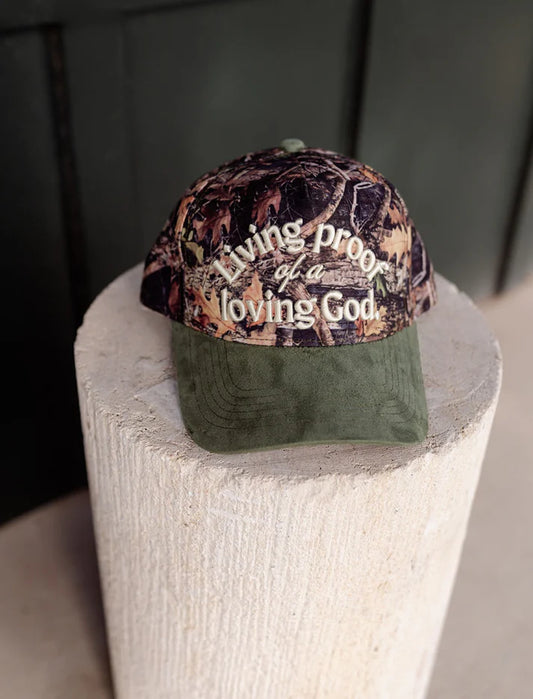 Living Proof Of A Loving God Camo Puff Embroidered Hat